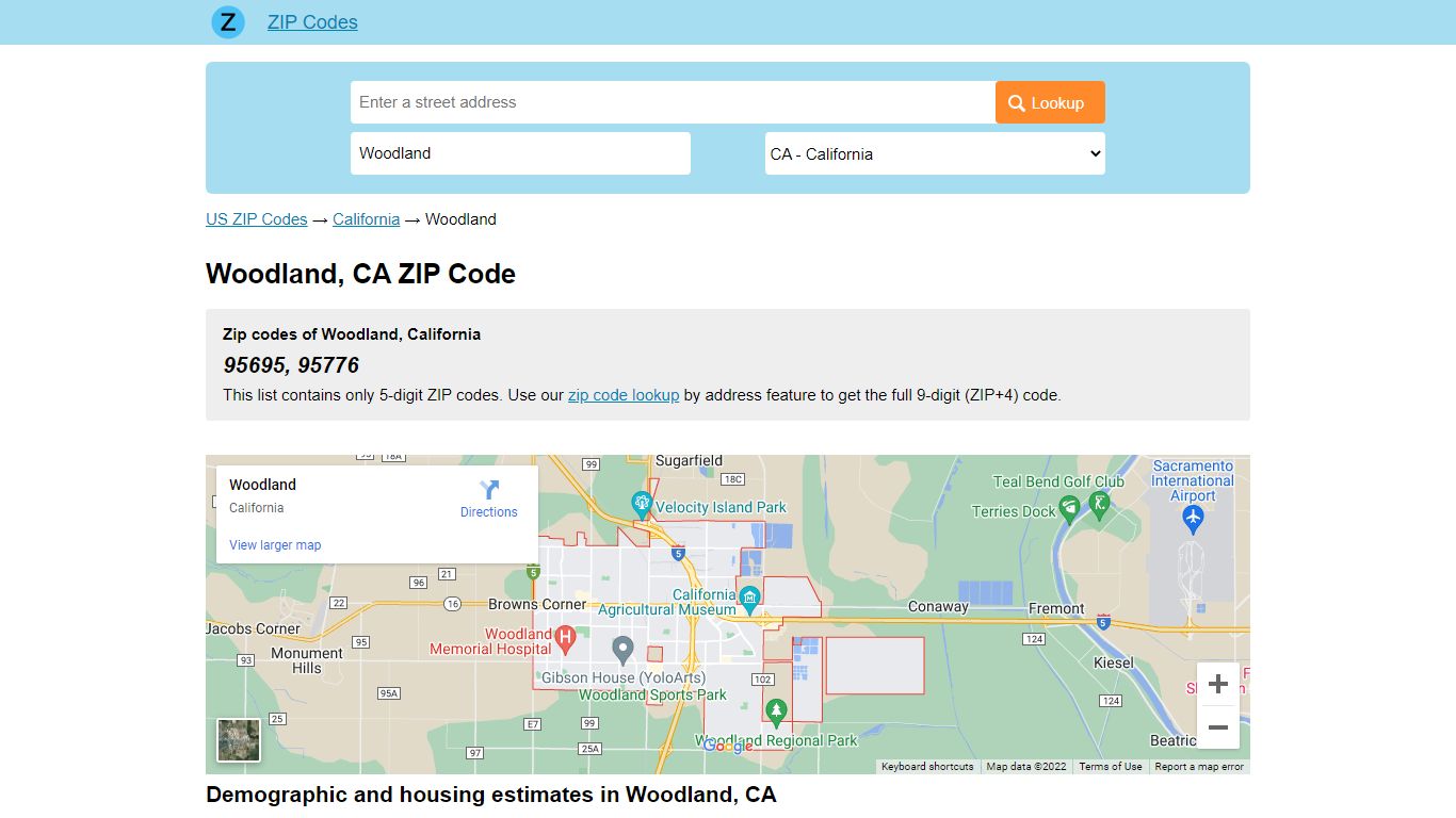 Woodland, California ZIP Codes