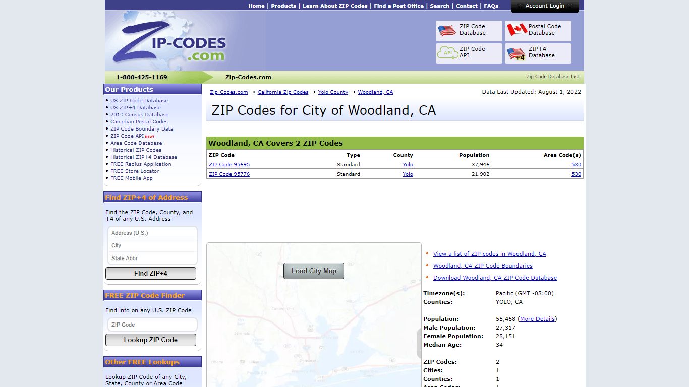 All Zip Codes in Woodland CA