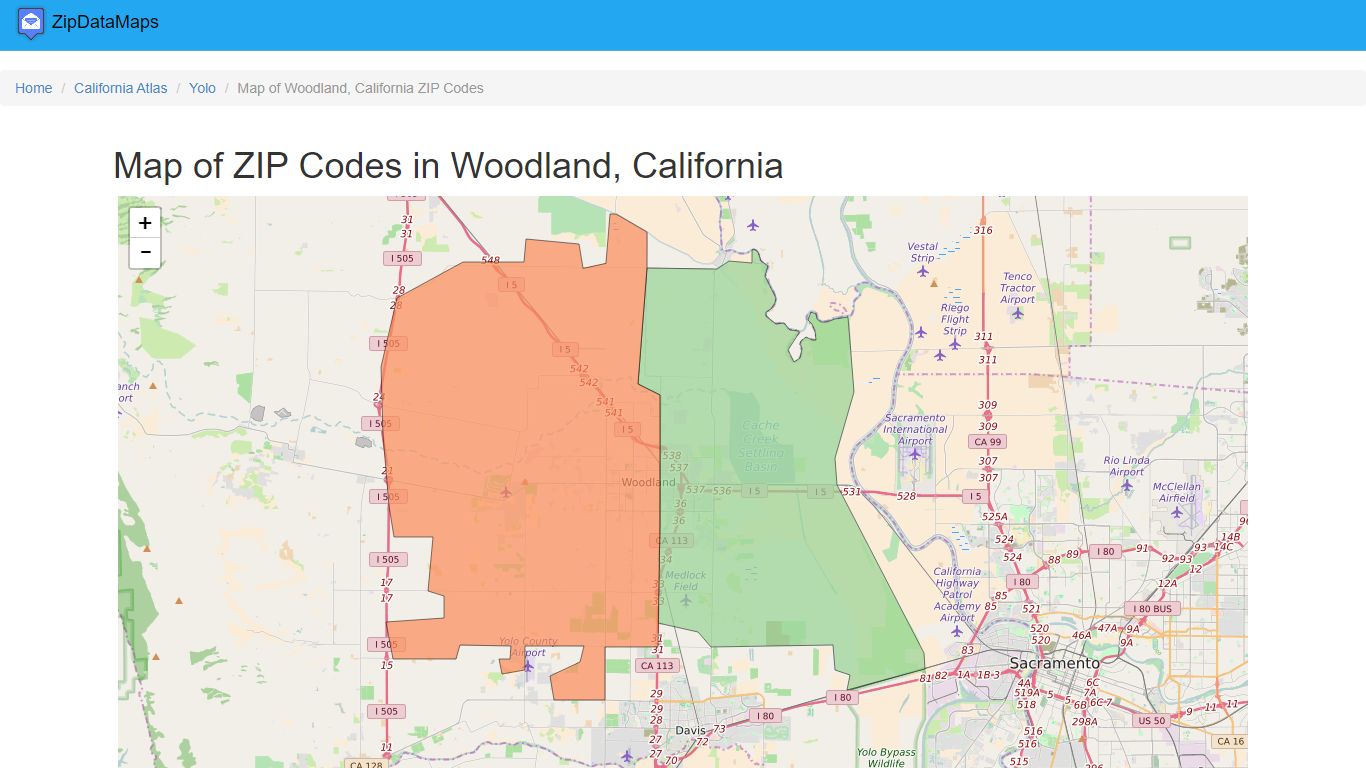 Map of ZIP Codes in Woodland, California - Zipdatamaps.com